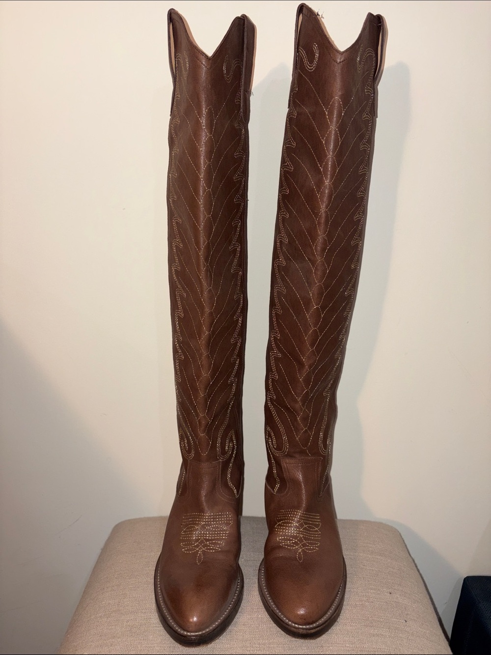Made in Italy 🇮🇹 Women's Brown Over-the-Knee Leather Western Boots